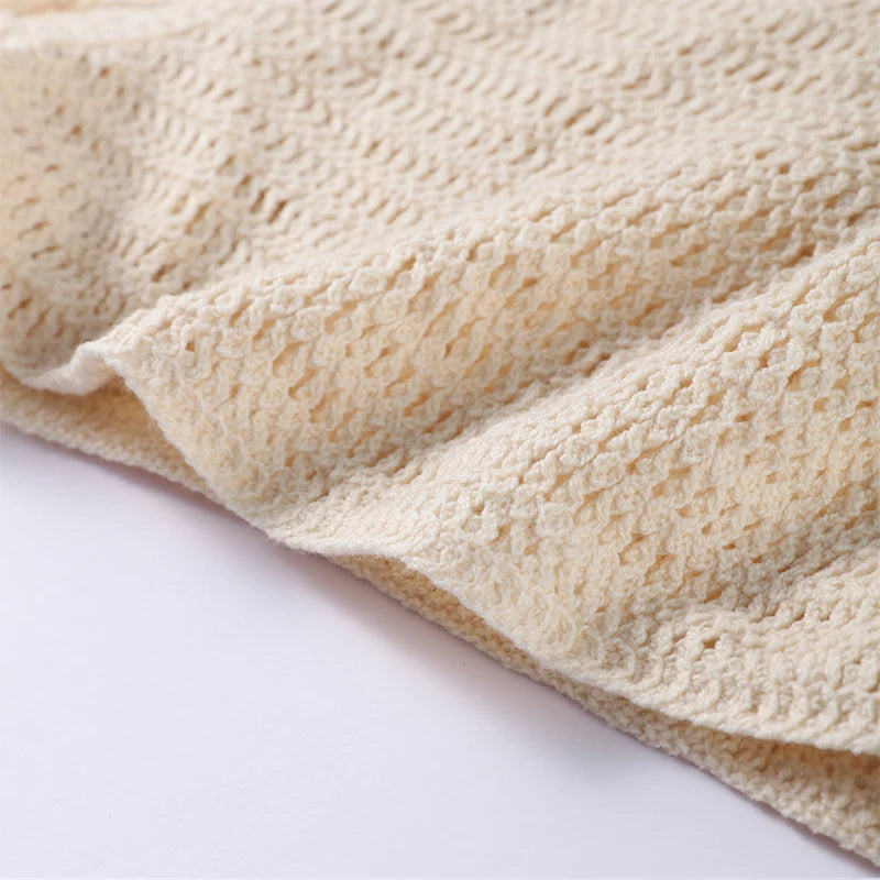 Sexy Beading Crochet Crop Vest Shorts Sets Women Slim Hollow Out Strapless Tops Drawstring Pants 2025 Summer Lady Beach Outfits