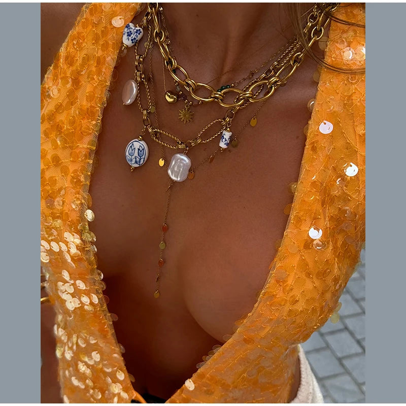 Sequins Halter Hollow Out Dress Women's Sexy Backless Sleeveless Contrast Color Mini Dresses 2025 Summer New Lady Beach Robes