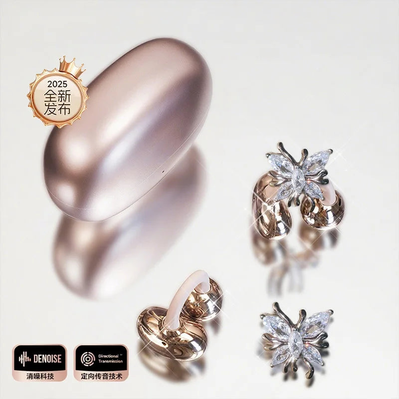 Luxury Butterfly Earring Bluetooth Earphones Clip-On Wireless Sports Headphones High Appearance Long Battery Life Headset