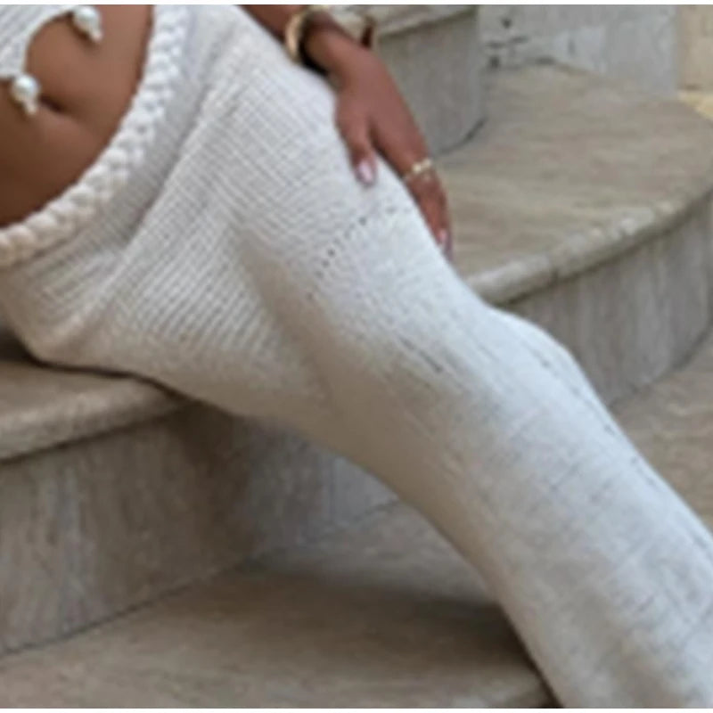Crochet Knitted Pearl Bra Skirt Women Suit Backless Hollow Out Short Top Twists Long Skirt 2025 Summer Beach Holiday Female Set