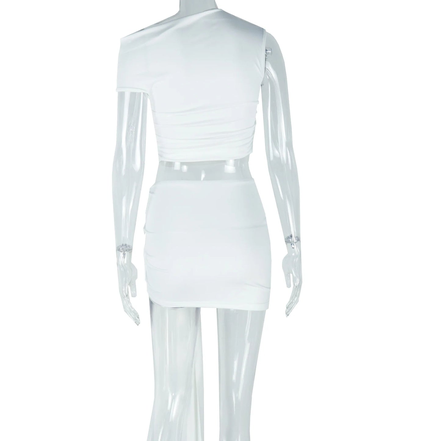 Weird Puss Hottie Ruched 2 Piece Set Women o-Neck Sleeveless Crop Tops+Skinny Bandage Tassel Skirts Matching Elegant Trend Suits